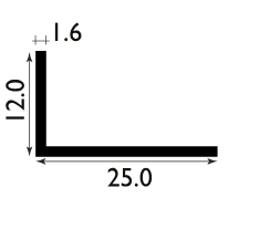 25mm x 12mm * Unequal* Aluminium Angle - 2.44 metres