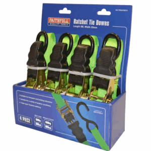 Faithfull Ratchet Tie-Downs 5m x 25mm - Green (Pack of 4)