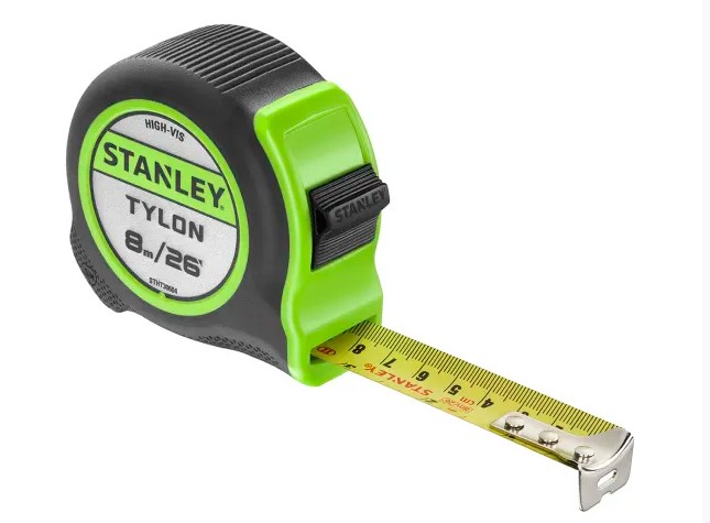 Stanley Hi-Viz Tylon Tape - 8m 26ft (Width 25mm)