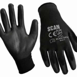 Scan Black PU Coated Gloves - Extra Large/Size 10 (Pack of 12 Pairs)