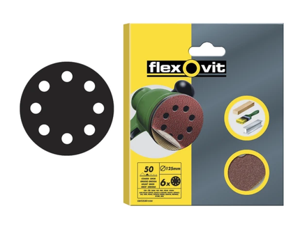 Flexovit Hook & Loop Assorted Sanding Discs - Holed 125mm (Pack of 6)