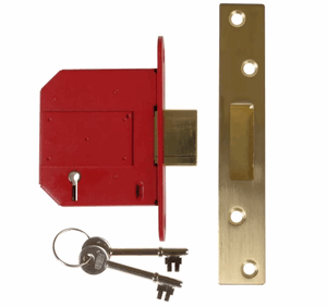 StrongBOLT Lever Mortice Deadlock 81mm x 89mm (3in) - Satin Brass Box